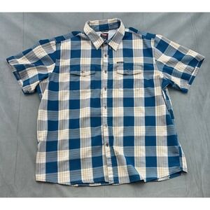 Wrangler Mens Blue Tan Plaid Short Sleeve Button Down Shirt 2XL 112316653